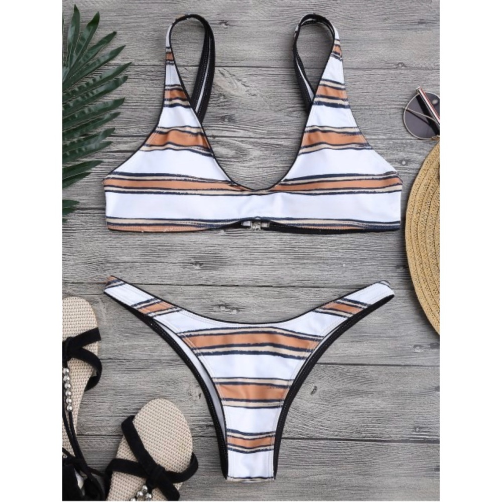 Zaful striped scoop neck bikini
